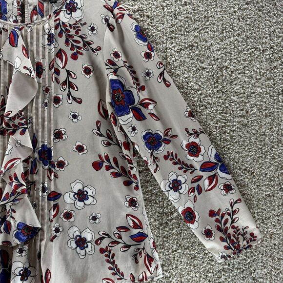Banana Republic Blouse Womens Small Floral Ruffles Ladies Shirt Long Sleeve - Picture 5 of 14